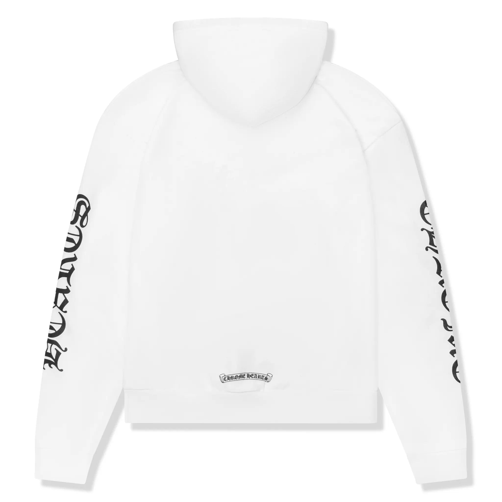 Back View of Chrome Hearts 1988 Script Logo White Zip-Up Hoodie